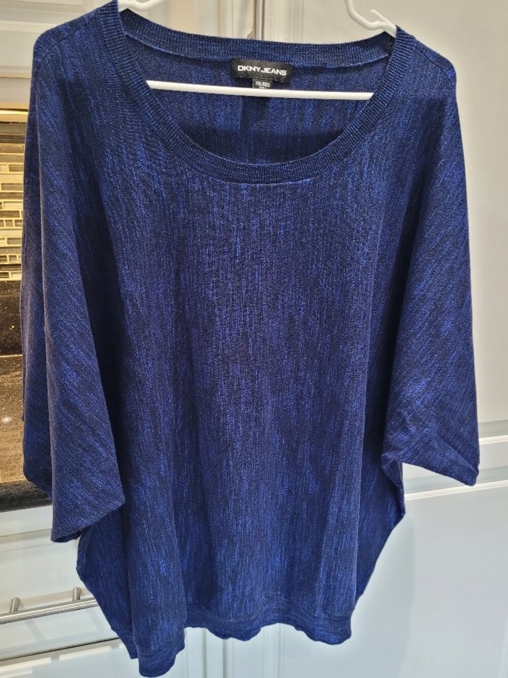 DKNY Jeans Women's Speckled Dolman Sleeve Top Electric Blue XXL